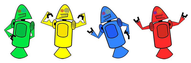 Imagem dos Dandroids, primeira versão do mascote android que conhecemos.